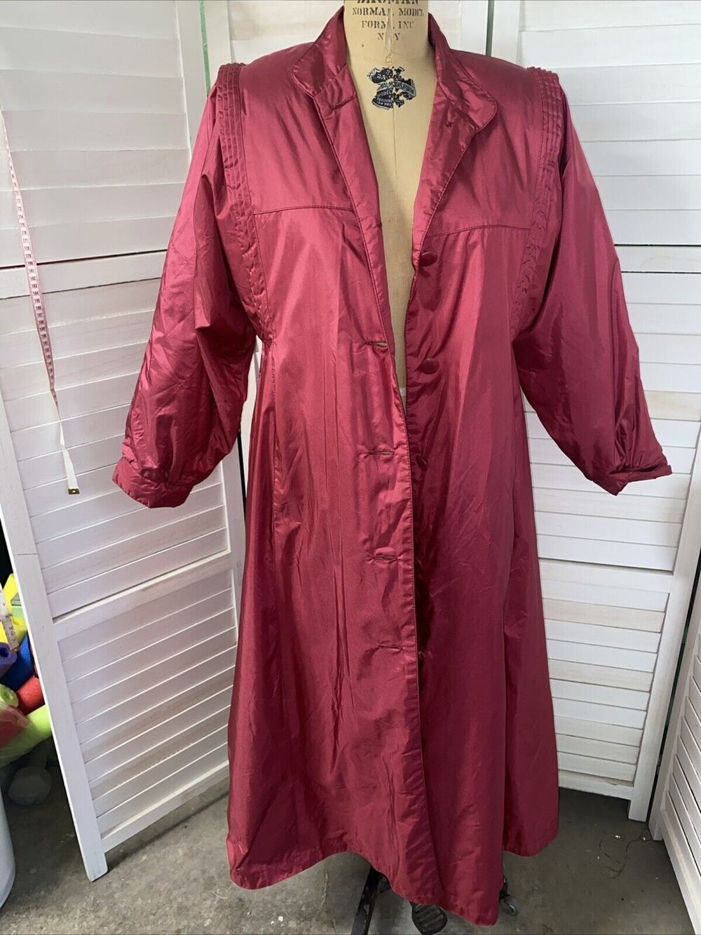 Vintage 80s Women’s Rain Trench Coat Pink Removable Quilt Lined Sz Small Korea